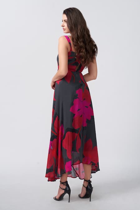 House Of Varada Floral Print Flared Midi Dress 