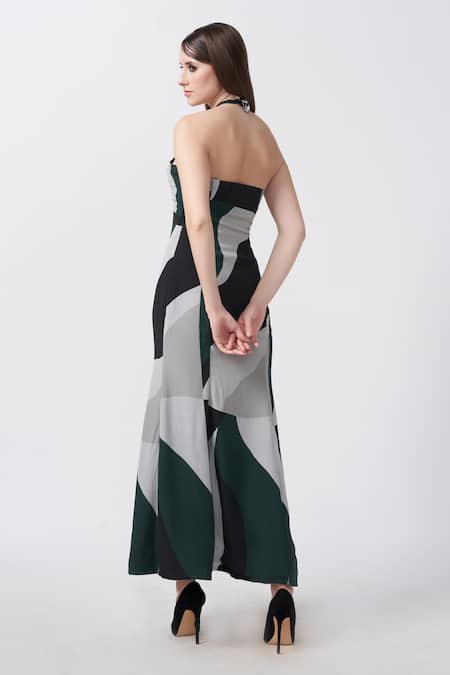 House Of Varada Black Crepe Halter Neck Floral Print Dress Online at Aza Fashions House Of Varada_Black Crepe Halter Neck Floral Print Dress _Online_at_Aza_Fashions