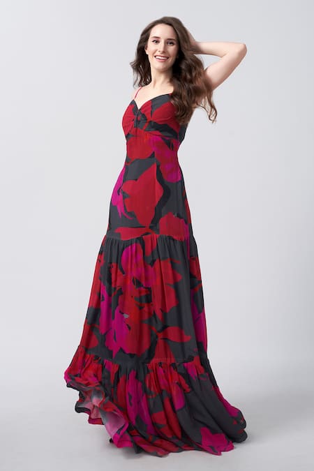 House of Varada Abstract Print Flared Maxi Dress 