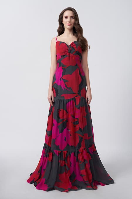 Buy House Of Varada Black Chiffon V-neck Abstract Print Flared Maxi Dress Online at Aza Fashions Buy_House Of Varada_Black Chiffon V-neck Abstract Print Flared Maxi Dress _Online_at_Aza_Fashions