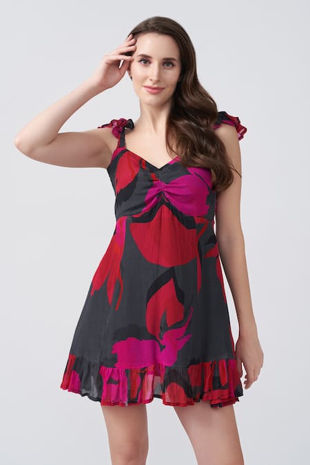 House of Varada Floral Print Flared Mini Dress 