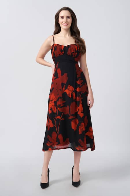 House of Varada Floral Print Pleated Dress 