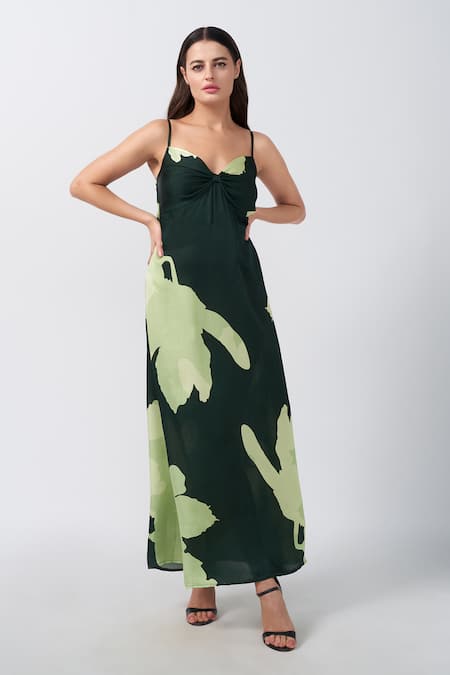 House of Varada Lily Print Ruched Front Maxi Dress 