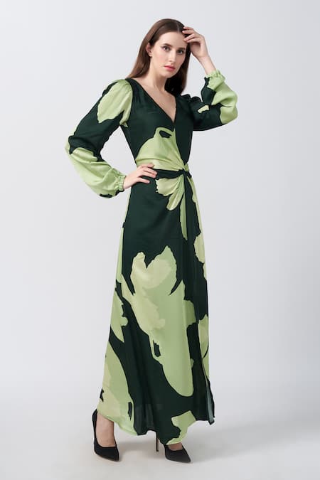 House of Varada Lily Print Twisted Front Knot Maxi Dress 