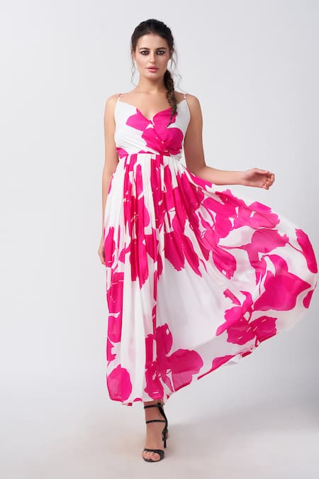 House of Varada Peony Bloom Print Gathered Flare Dress 