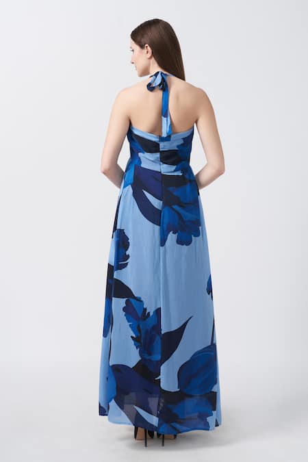 House Of Varada Iris Print Halter Neck Maxi Dress 