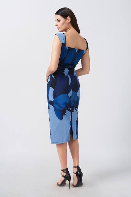 House Of Varada Iris Print Twisted Bodice Midi Dress 