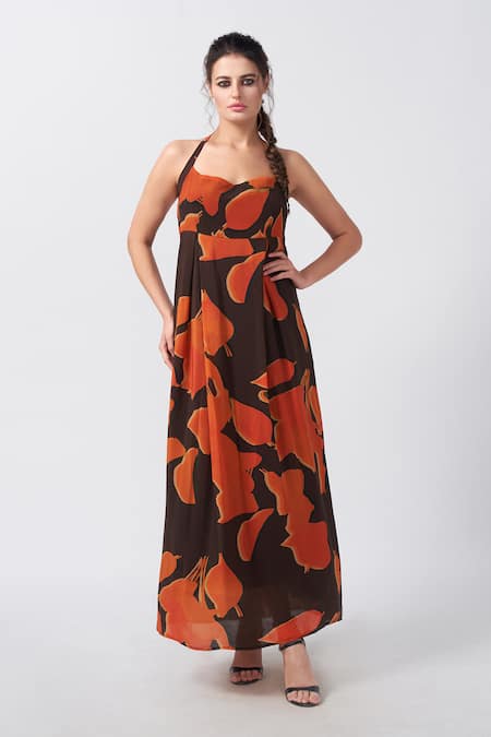 House of Varada Ivy Bloom Print Halter Neck Maxi Dress 