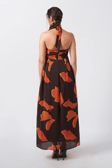 House Of Varada Ivy Bloom Print Halter Neck Maxi Dress 