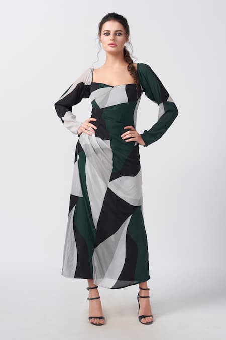 House of Varada Dimension Print Midi Dress 