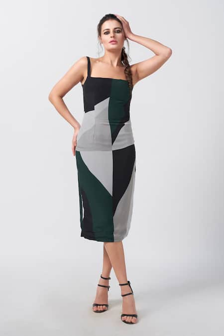 House of Varada Dimension Print Bodycon Midi Dress 