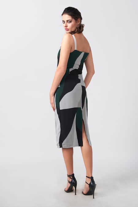 House Of Varada Dimension Print Bodycon Midi Dress 