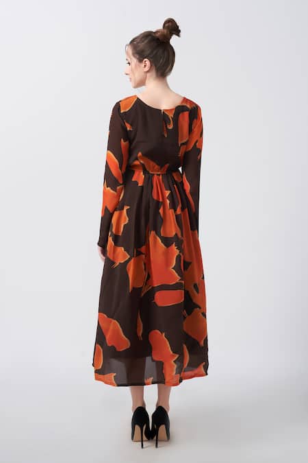 House Of Varada Autumn Bloom Print Midi Dress 