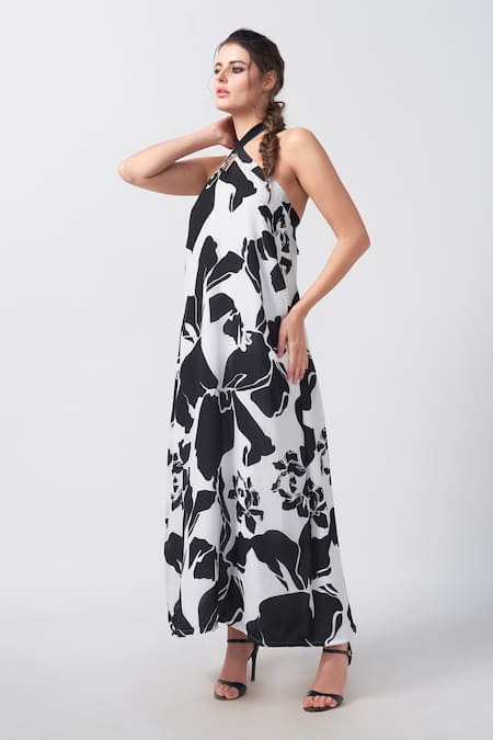 House of Varada Floral Print Halter Neck Maxi Dress 