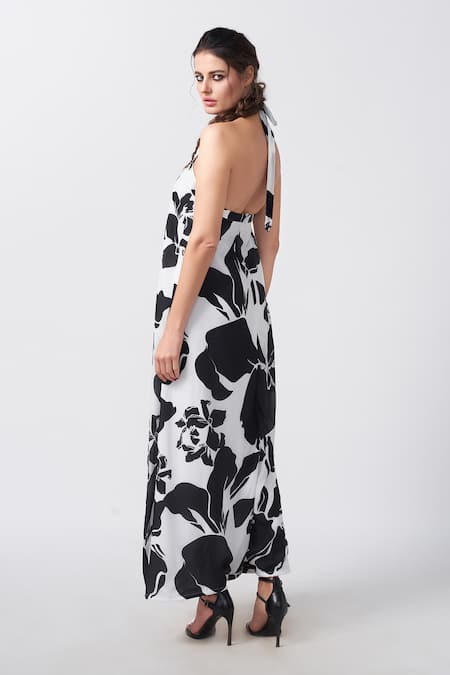 House Of Varada Floral Print Halter Neck Maxi Dress 
