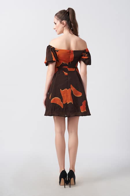 House Of Varada Print Print Off Shoulder Short Dress 