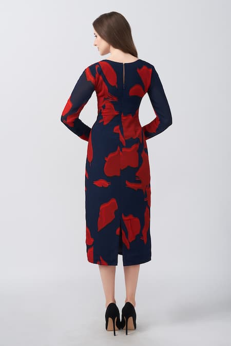 House Of Varada Abstract Floral Print V-Neck Dress 