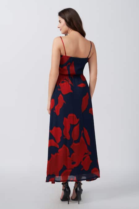 House Of Varada Abstract Floral Print Ruched Yoke Dress 
