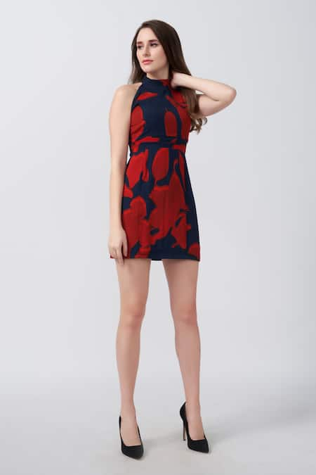 House of Varada Abstract Floral Print Halter Neck Dress 