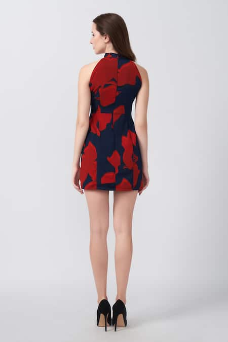 House Of Varada Abstract Floral Print Halter Neck Dress 