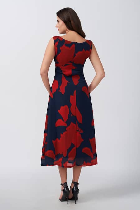 House Of Varada Abstract Floral Print Cutout A-Line Dress 