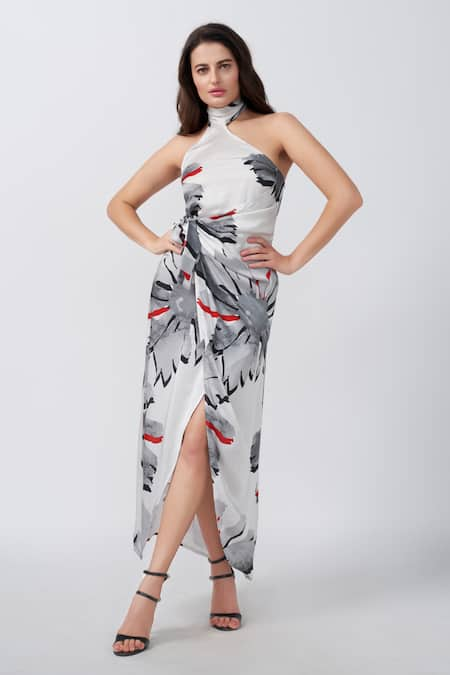 House of Varada Floral Print Asymmetric Wrap Dress 