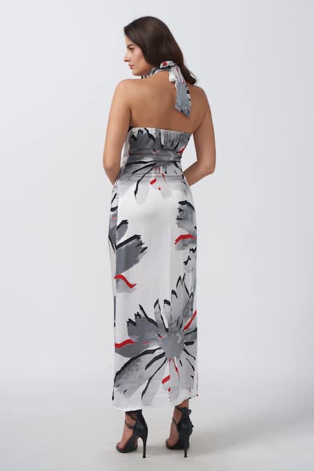 House Of Varada Floral Print Asymmetric Wrap Dress 