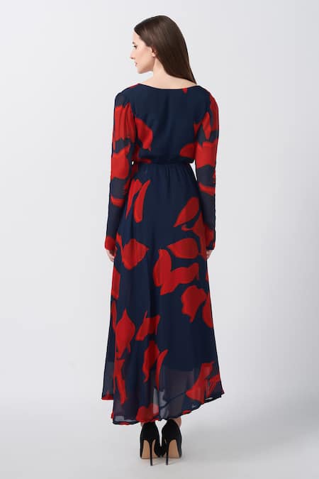 House Of Varada Abstract Floral Print Asymmetric Dress 