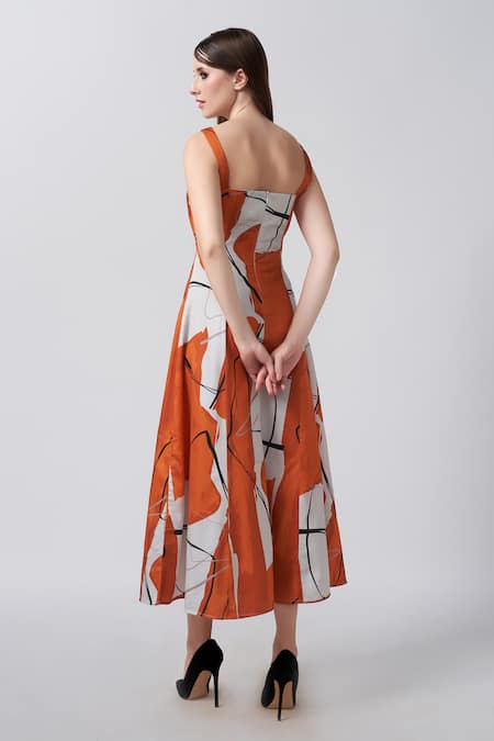 House Of Varada Abstract Scribble Print Twisted Bodice Dress 