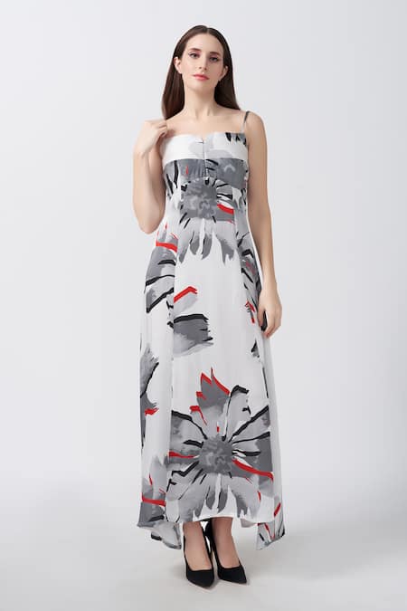 House of Varada Floral Print Asymmetric Panelled Dress 