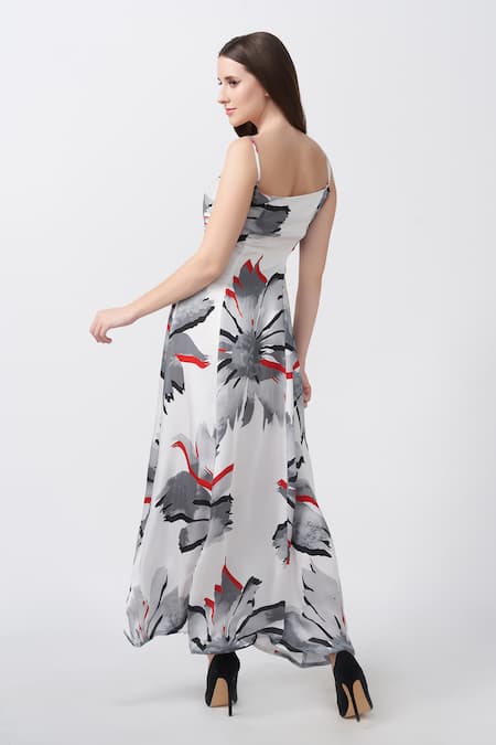 House Of Varada Floral Print Asymmetric Panelled Dress 