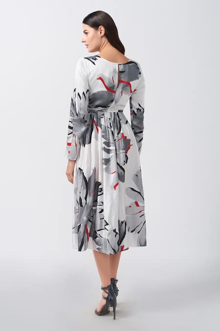 House Of Varada Floral Print Twisted Front Bodice Flared Dress 