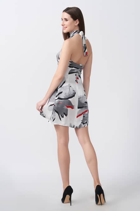 House Of Varada Floral Print Halter Neck Tie Up Dress 