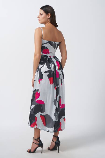 House Of Varada Abstract Floral Print Pleated A-Line Dress 