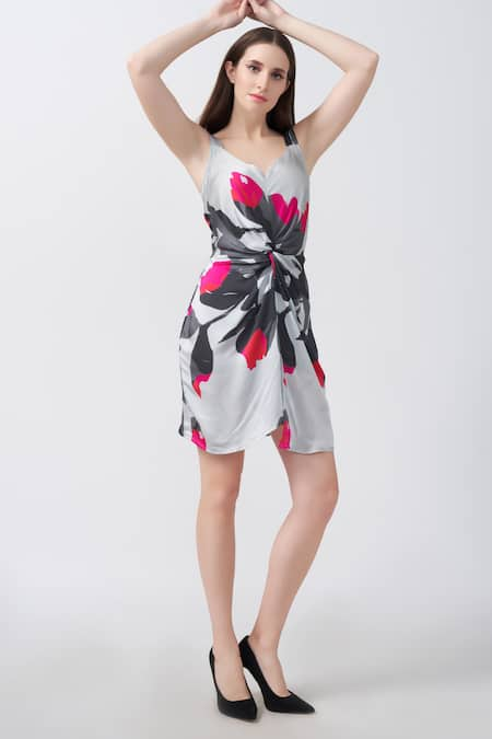 House of Varada Floral Print Twisted Bodice Mini Dress 