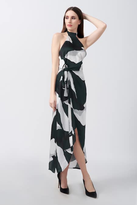 House of Varada Abstract print Asymmetric Wrap Dress 