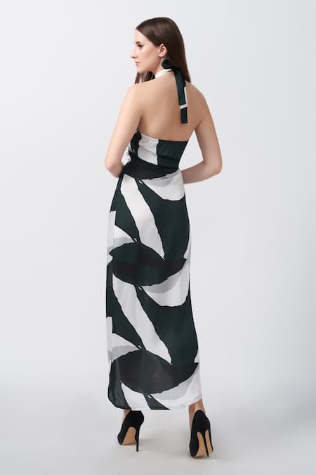 House Of Varada Abstract print Asymmetric Wrap Dress 