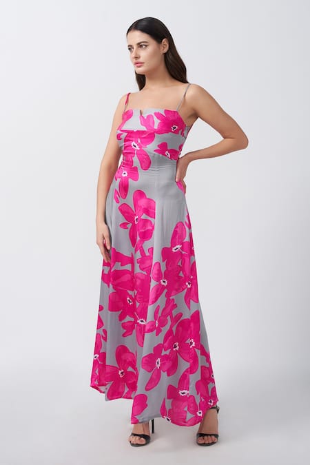 House of Varada Floral Print A-Line Flared Dress 