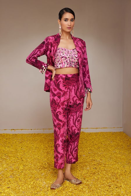 Nitara Dhanraj Label Floral Mandala Print Jacket & Pant Set 