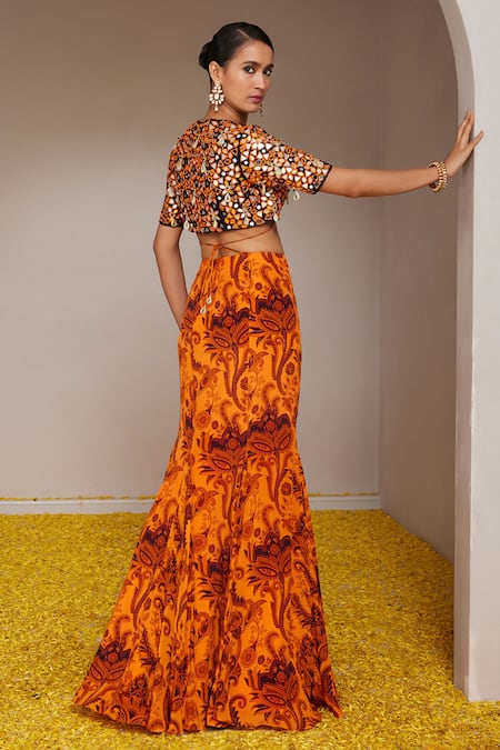 Nitara Dhanraj Label Mirror Embroidered Blouse & Fish Cut Lehenga Set 