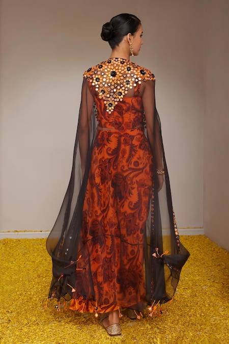 Nitara Dhanraj Label Mirror Embroidered Cape & Skirt Set 