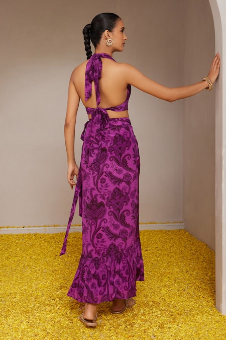 Nitara Dhanraj Label Flower Mandala Print Draped Top With Skirt 