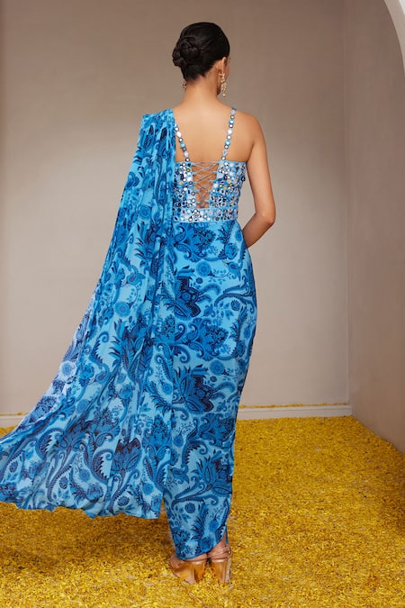 Nitara Dhanraj Label Floral Mandala Print Pre-Draped Saree With Blouse 