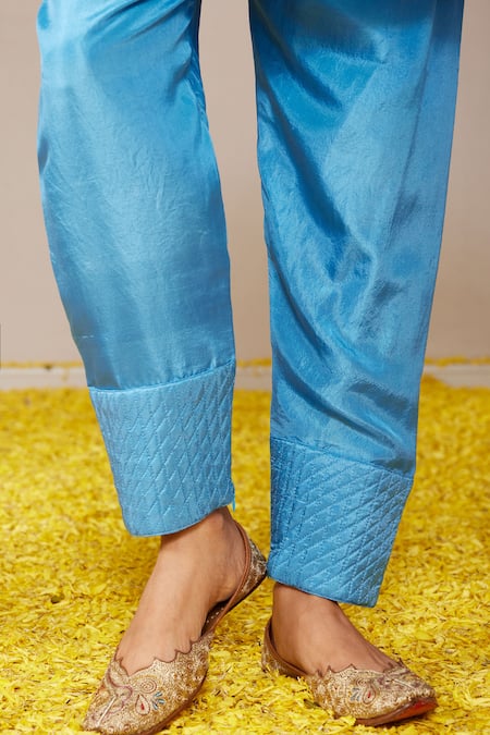 Buy_Nitara Dhanraj Label_Blue Crepe, Silk, Organza Embroidery, Floral Mandala Print Kurta And Pant Set _Online_at_Aza_Fashions