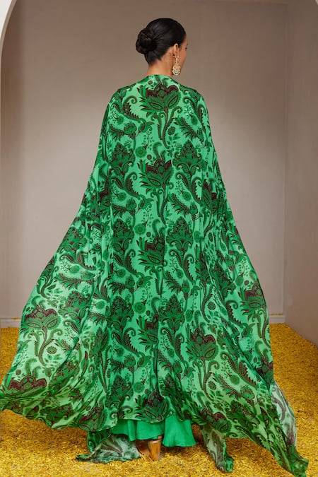 Nitara Dhanraj Label Flower Mandala Print Cape & Draped Skirt 