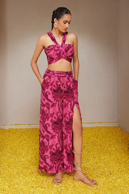 Nitara Dhanraj Label Flower Mandala Print Cropped Top With Pant 