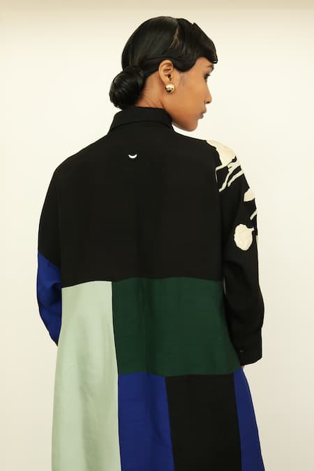 Shop_OFRIDA_Multi Color Silk Embroidery Collared Floral Patchwork Ivy Dress _Online_at_Aza_Fashions