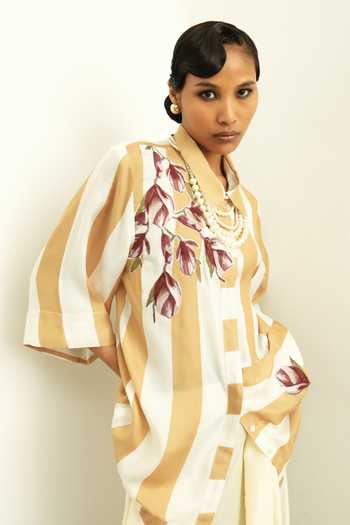 OFRIDA_White Cotton, Silk Applique Collared Mangol Rose Shirt_Online_at_Aza_Fashions