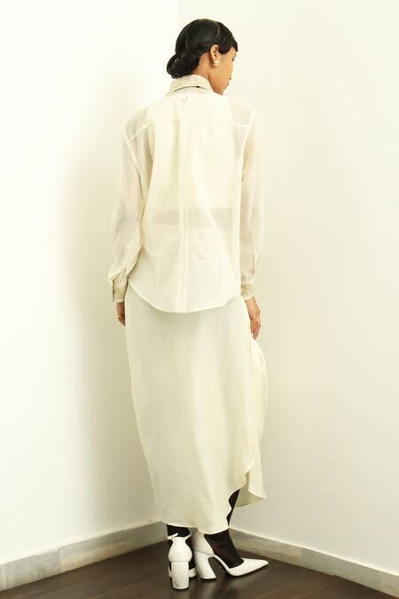 Shop OFRIDA Beige Satin Beads, Embroidery Collared Alchemy Eye Shirt at Aza Fashions Shop_OFRIDA_Beige Satin Beads, Embroidery Collared Alchemy Eye Shirt_at_Aza_Fashions