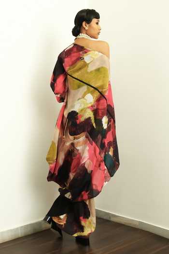 OFRIDA Multi Color Muslin, Silk One Shoulder Bloom Hot Drape Dress 2